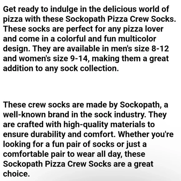 NIB UNISEX Pizza Crew Socks - Picture 2 of 5